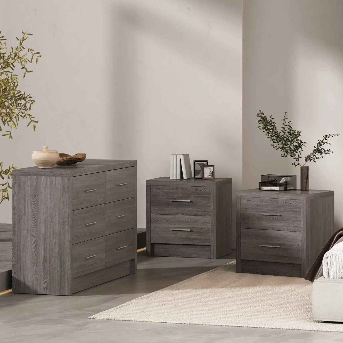 Gray Maple 3 Piece Double Dresser and Nightstand Set F798