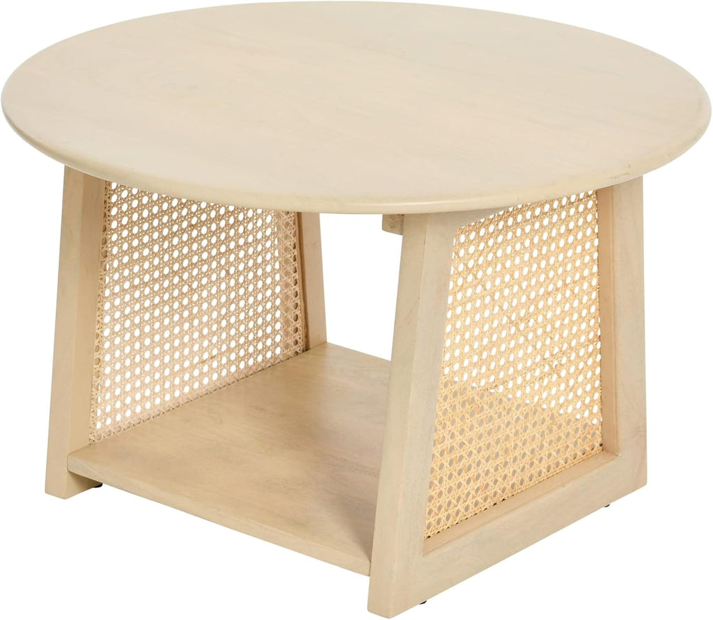 Natural Cane and Solid Mango Wood Round Coffee Table W868069