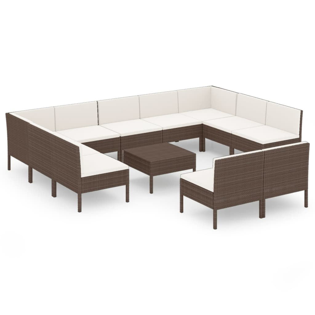 12 Piece Brown Poly Rattan Sectional Outdoor Furniture Set J725