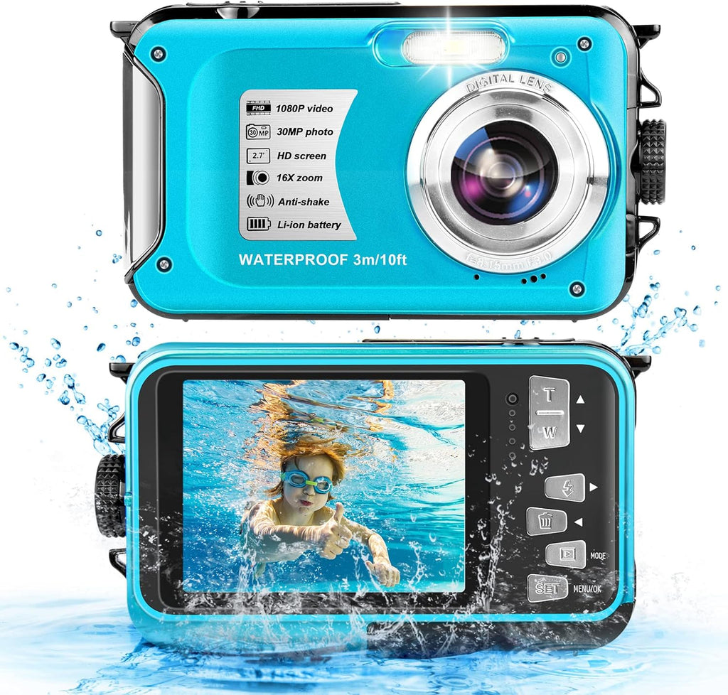 Blue 30MP 1080P 16X Zoom Waterproof Digital Camera B348