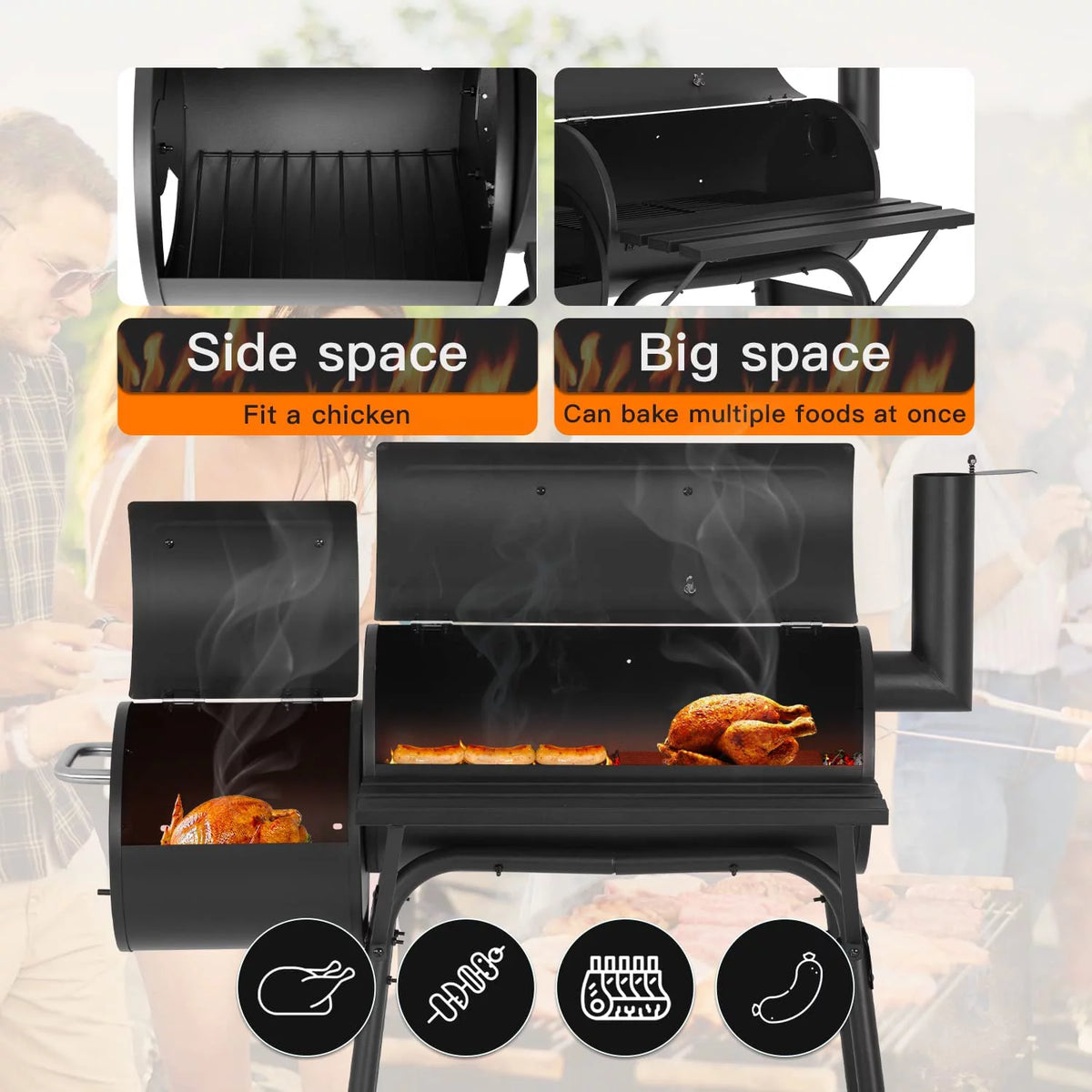 Charcoal Grills Outdoor BBQ Grill Portable Grill Offset Smoker W7058