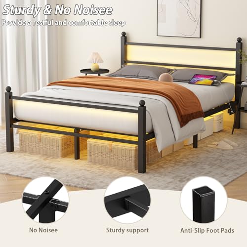 Black Metal Full Size Bed Frame with Headboard and Footboard B709