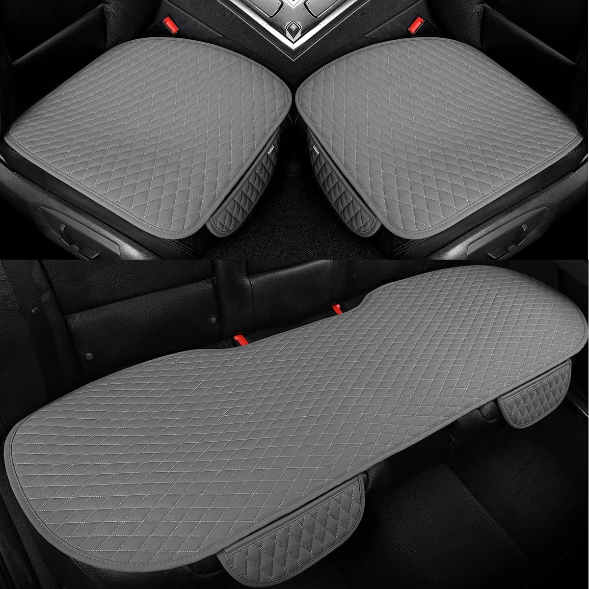 Beige Pu Leather Car Seat Bottom Covers, Pack of 2 L38781