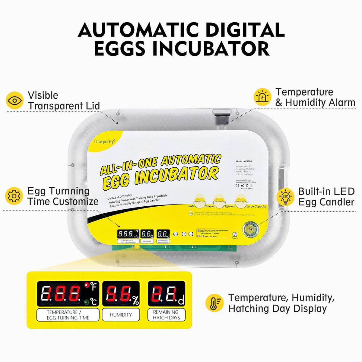 40 Egg Automatic Egg Incubator with LED Candler K516454