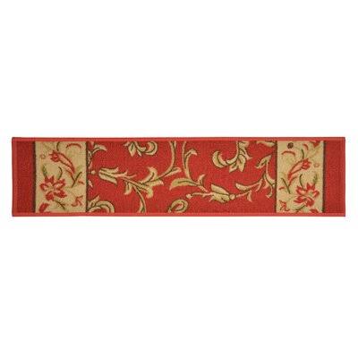 Rectangle 2&8x22 x 18& Floral Red Stair Tread R341774