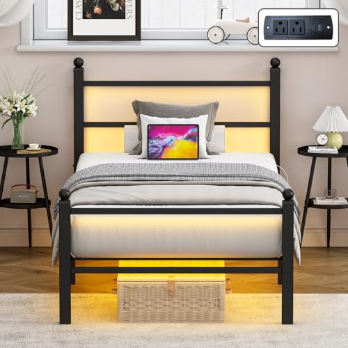 Black Metal Full Size Bed Frame with Headboard and Footboard B709