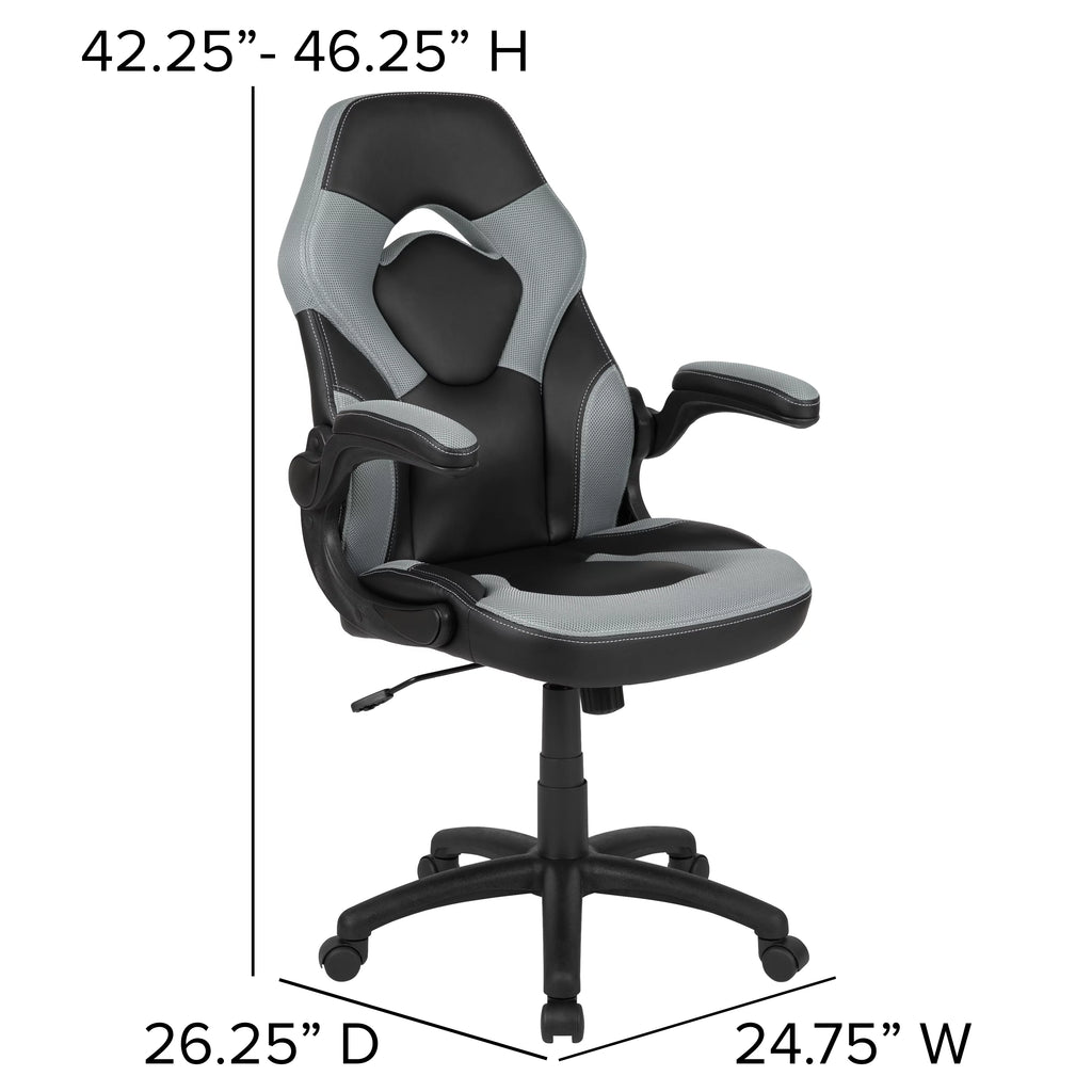 Black Gaming Desk and Gray Black Racing Chair Set with Cup Holder B33709