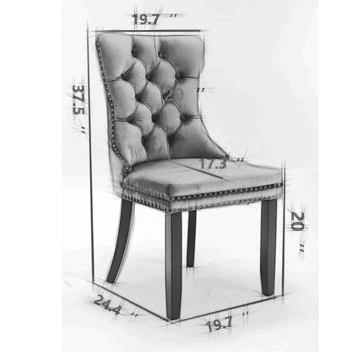 Set of 2 Velvet Upholstered Tufted Dining Chairs with Ring Back and Nailhead Trim Gray B8926
