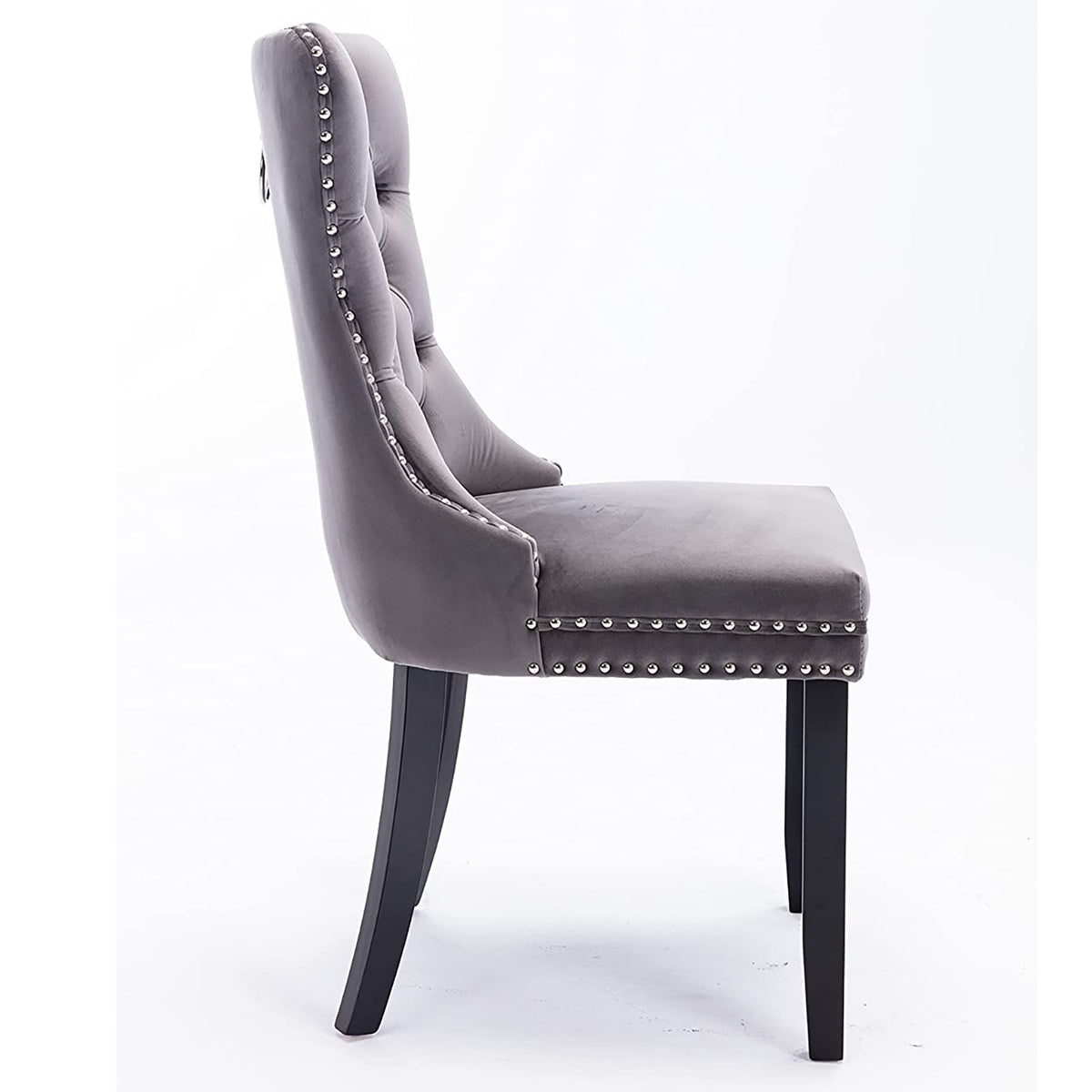 Set of 2 Velvet Upholstered Tufted Dining Chairs with Ring Back and Nailhead Trim Gray B8926