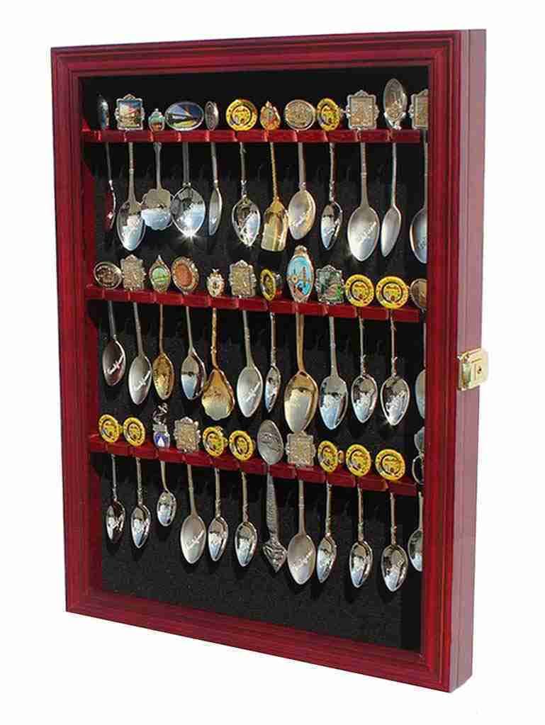 Cherry Finish Glass Door Spoon Display Case Rack Cabinet G385