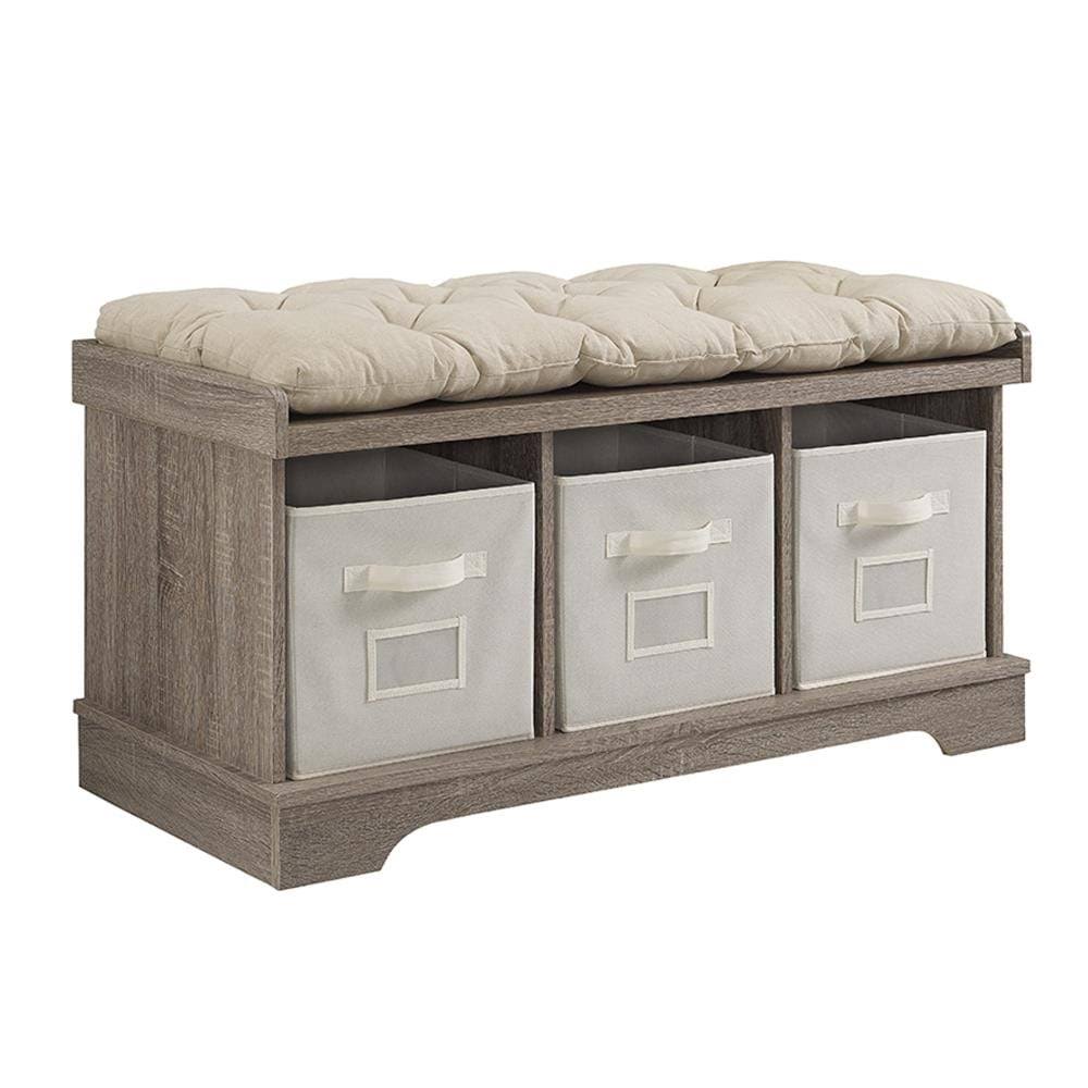 Farmhouse Driftwood Storage Bench Cotton in Brown W903