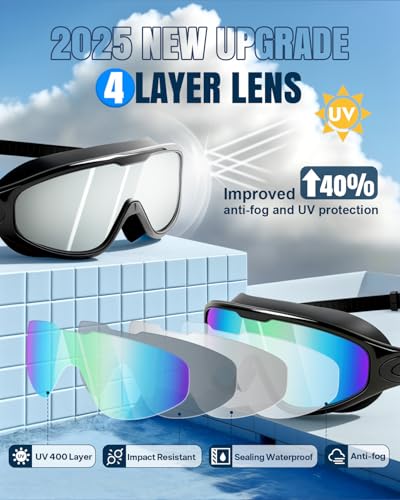 2 Pack Anti Fog UV Wide View Swim Goggles P850