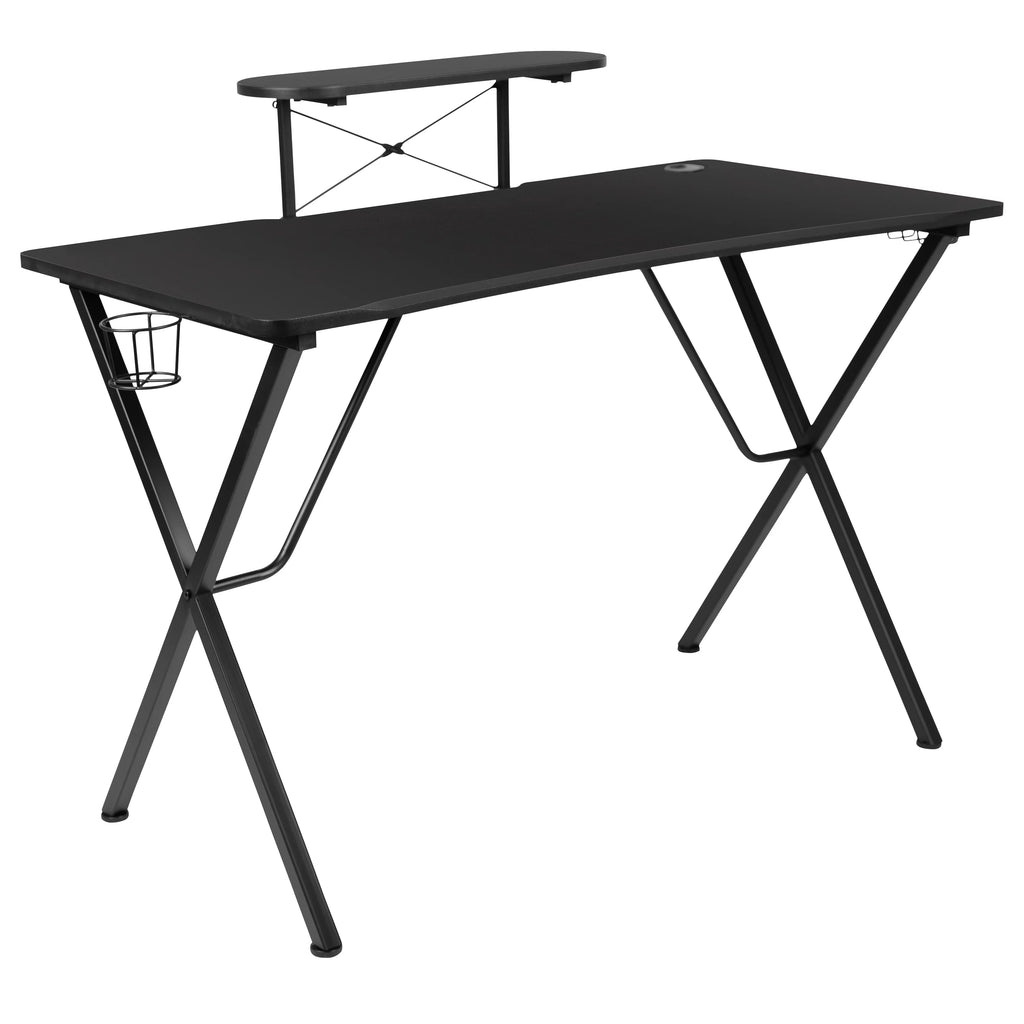 Black Gaming Desk and Gray Black Racing Chair Set with Cup Holder B33709