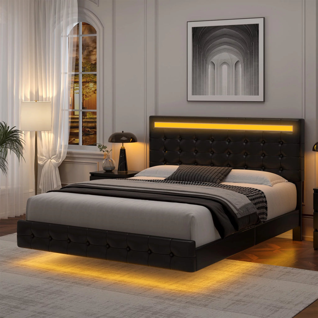 King LED Platform Bed with Under Bed Storage V73047