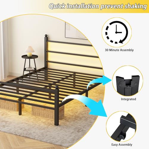 Black Metal Full Size Bed Frame with Headboard and Footboard B709