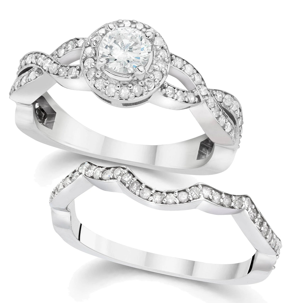 Curve Engagement Ring & Matching Wedding Band 14K White Gold G12419