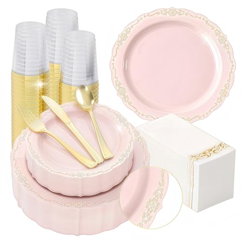 350 PCS Gold Disposable Plates Dinnerware Set C95297