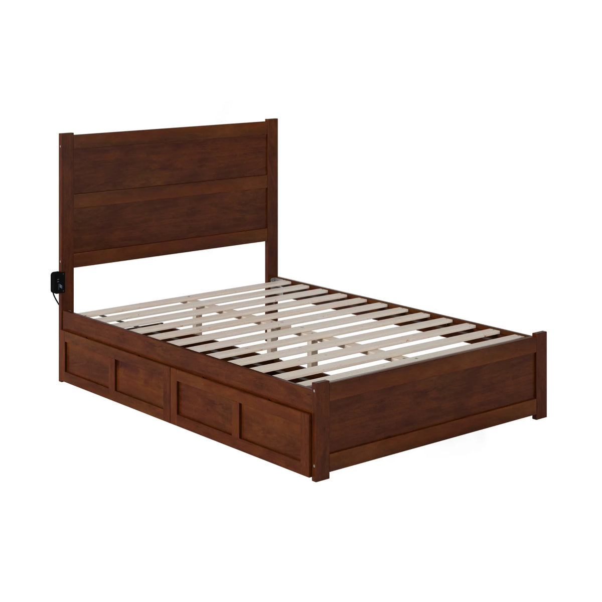 Wood Full Bed with Footboard and 2 Drawers in Walnut A9647