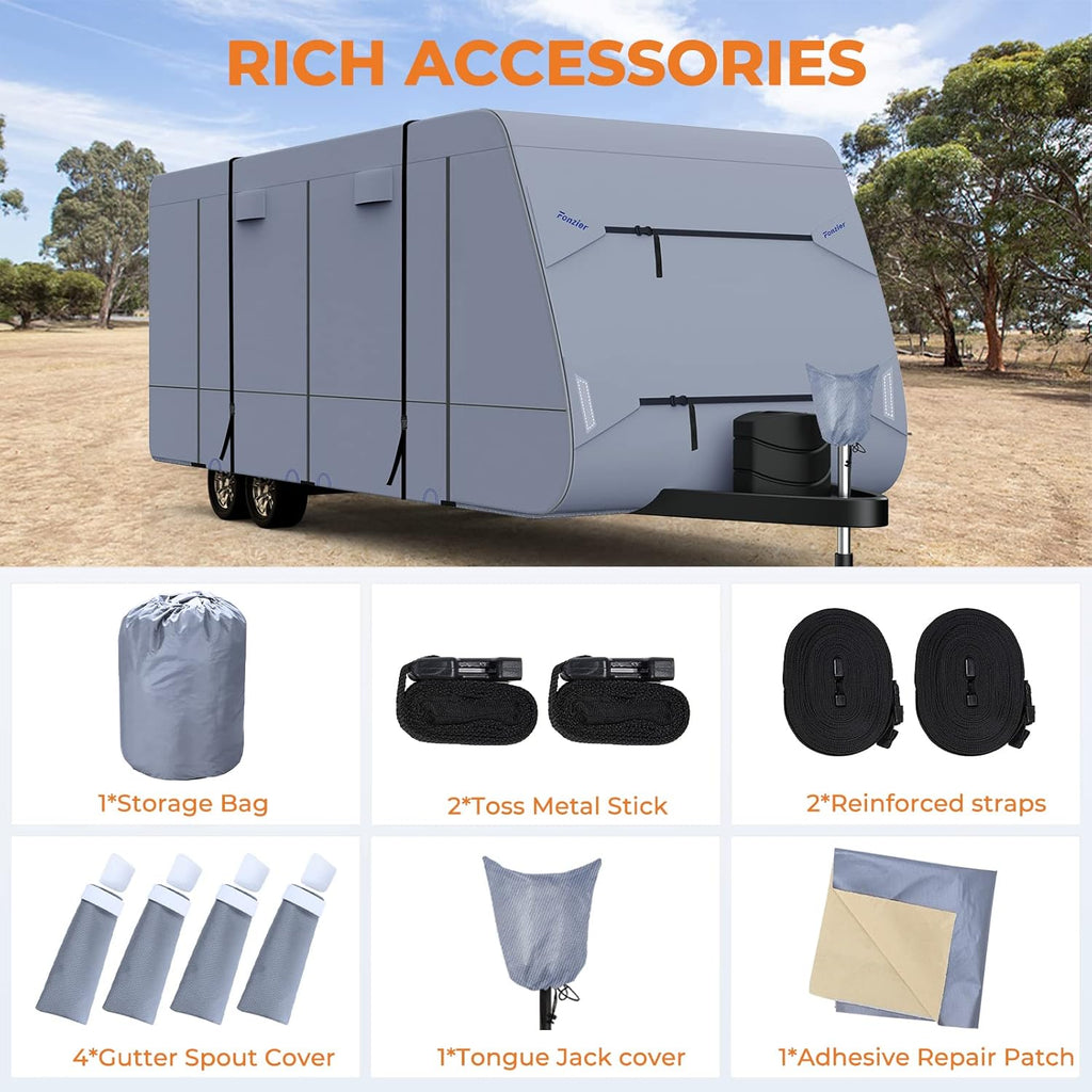 Waterproof 210D Travel Trailer RV Cover with 4 Gutter Spout Covers U772737