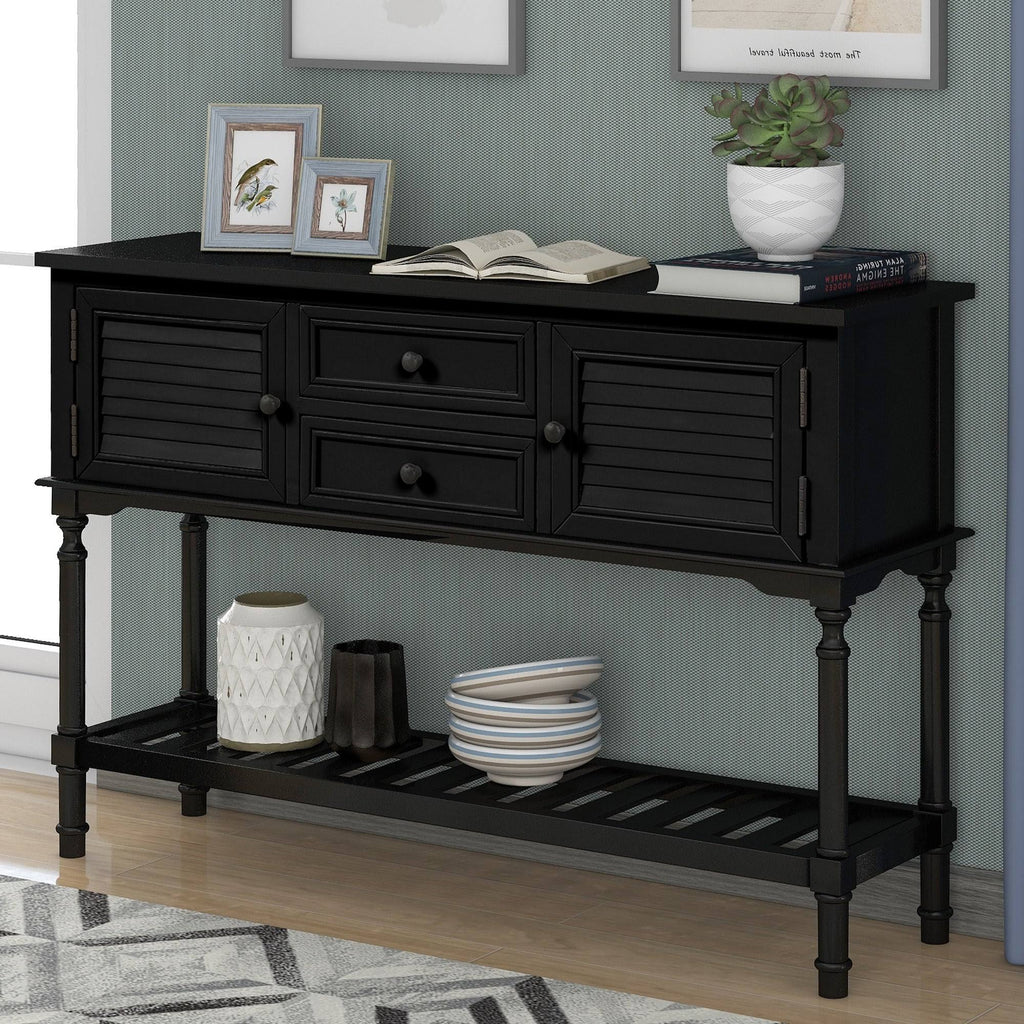 Black Navy Blue Console Table with 2 Drawer Cabinet Shelf V305749