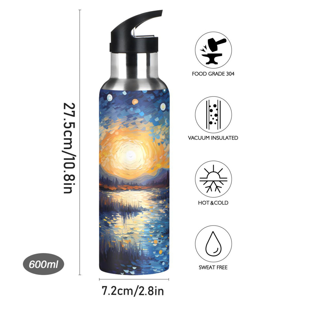 Blue Stainless Steel Insulated Water Bottle with Straw Lid L843