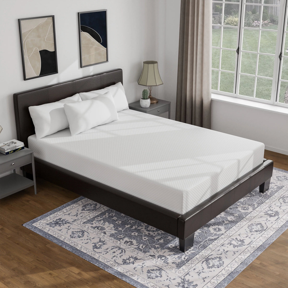 Full Size Leatherette Platform Bed with 12-Inch Mattress K3225