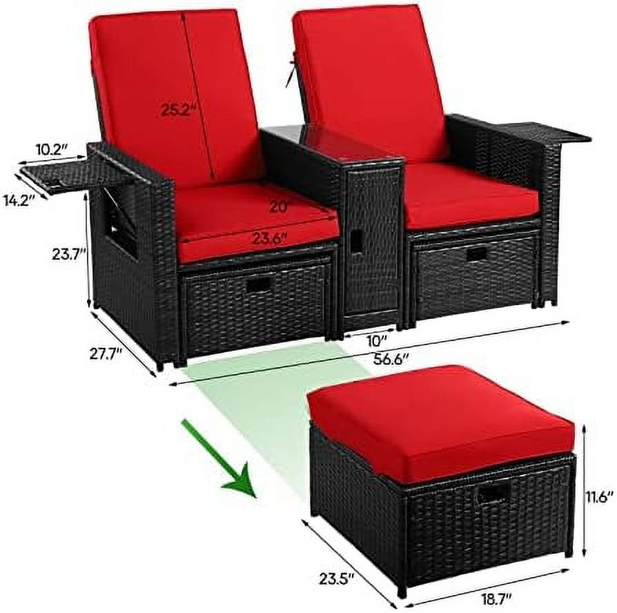 Outdoor Rattan Loveseat with Ottoman Footrest P620