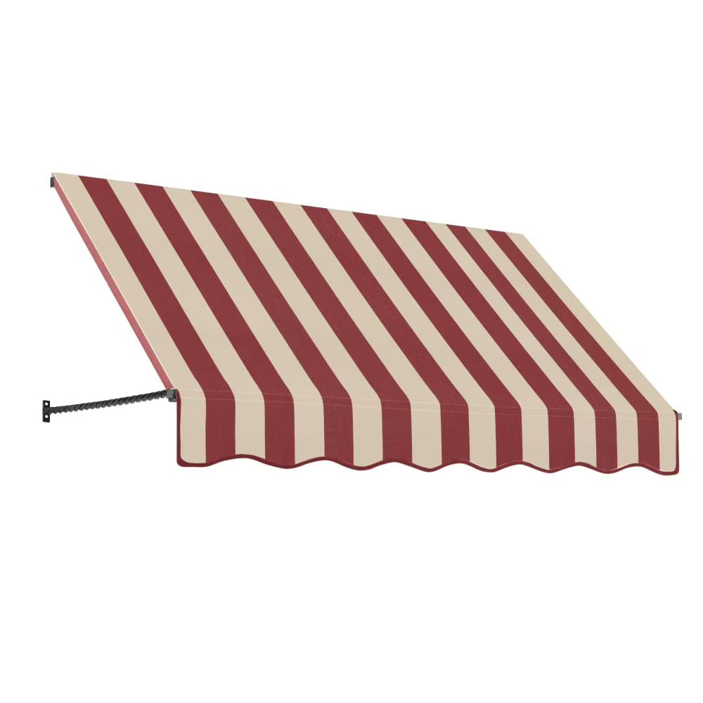 10.375 ft Acrylic Fabric Fixed Awning, Burgundy/Tan Stripe J6901