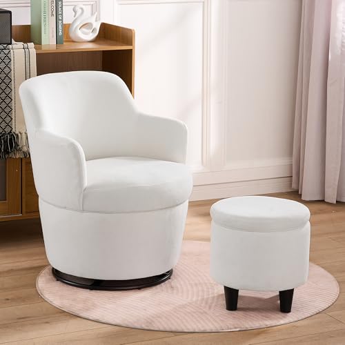 Blue Swivel Accent Chair with Ottoman Y864