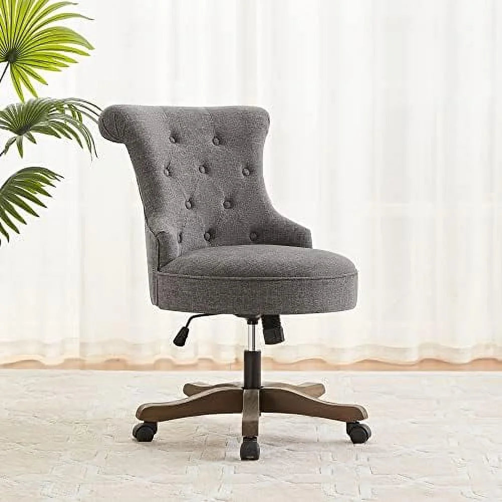Teal Linen Fabric Adjustable Height Swivel Office Chair with Wheels Y89343