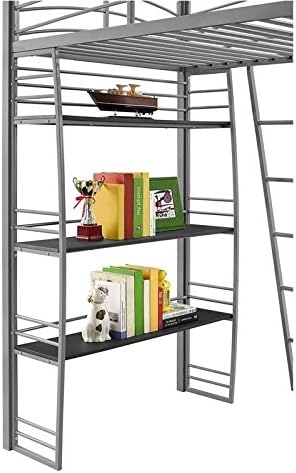 Gray Metal Frame Twin Loft Bed with Desk and Bookcase G378407