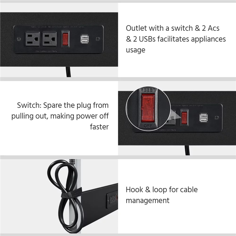 Black 3 Tiers Computer Desk with Charging Station D926