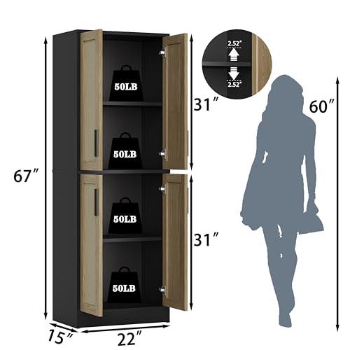 Tall Storage Cabinet with 4 Doors and Adjustable Shelves O455312