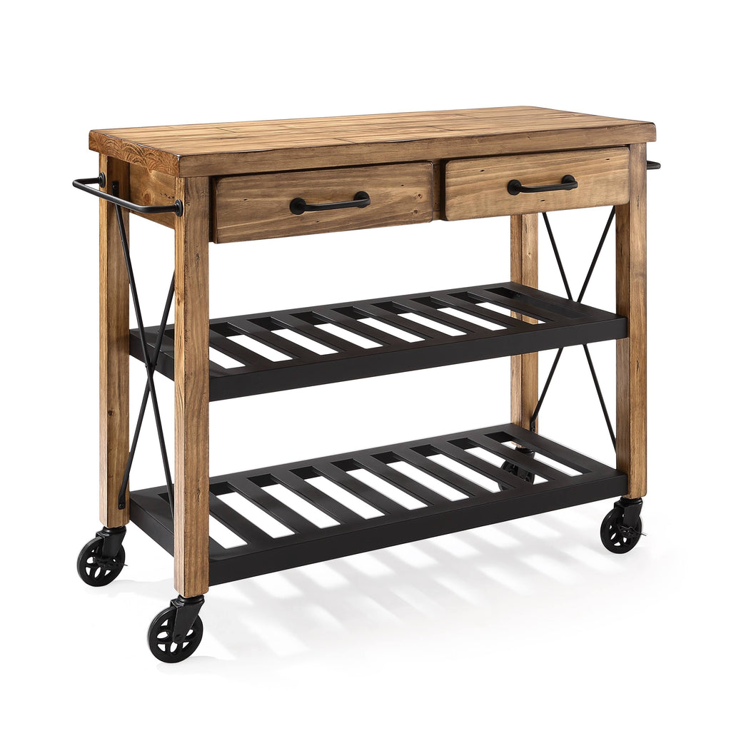 Natural Wood and Metal Kitchen Cart W7595