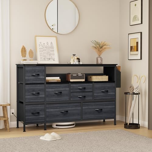 Black 9 Drawer TV Stand with Charging Station L136