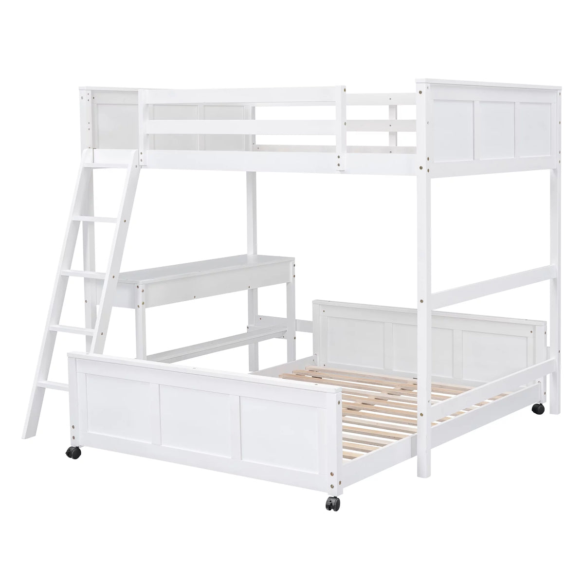 Full Over Full Bunk Bed with Desk, White F860913