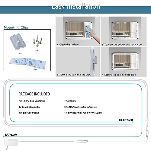LED Vanity Mirror Lights, 6000K Dimmable Self-Adhesive Strip Lights X578328