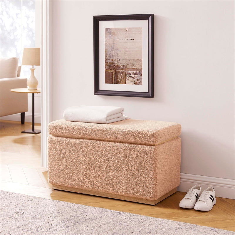 Tan Rectangle Sherpa Storage Ottoman E3843