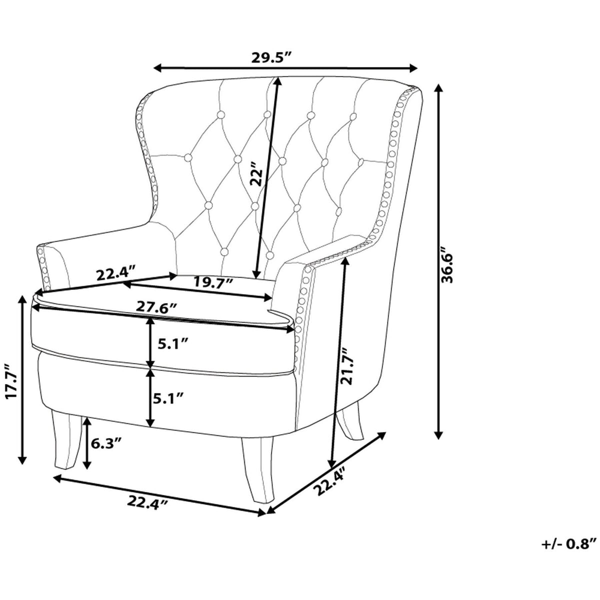 Fabric Wingback Chair Gray C6022