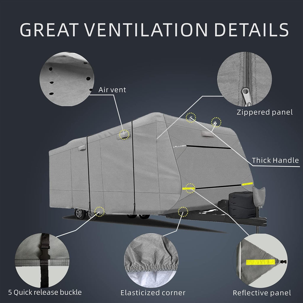 Heavy Duty 6 Layers Windproof Waterproof Camper RV Cover with 4 Tire Covers and 2 Tongue Jack Cover T8118