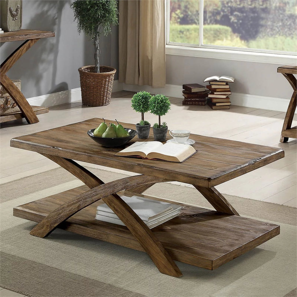 Rustic Wood 3-Piece Coffee Table Set W409