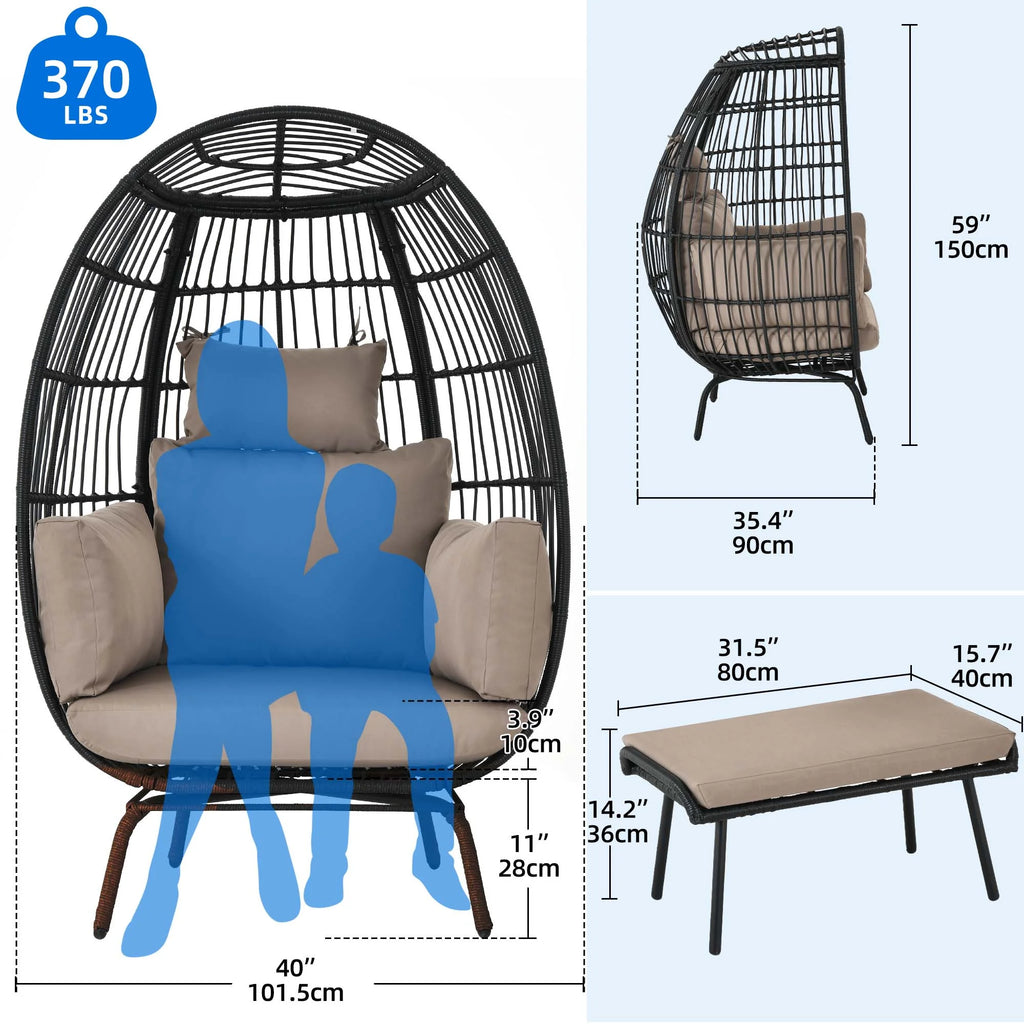 Oversized Wicker Egg Chair with Stand and Cushions T696013