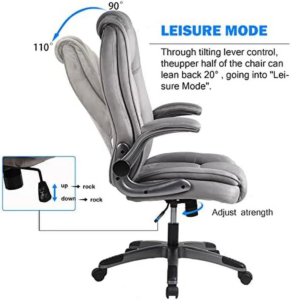 Leather Executive Office Desk Chair with Flip-up Arms D2974
