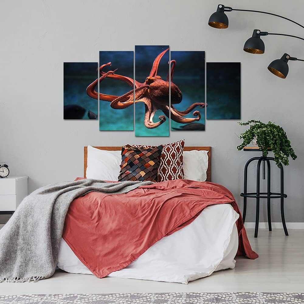 5 Piece Blue Octopus Canvas Wall Art S671642