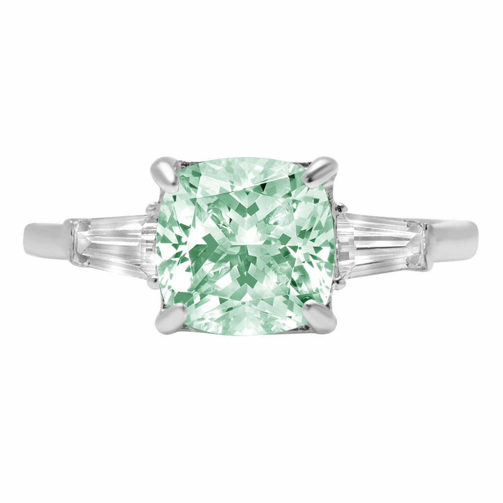 3ct Cushion Cut Blue Moissanite 18k White Gold 3 Stone Ring Size 3.75 Z919353