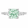 3ct Cushion Cut Blue Moissanite 18k White Gold 3 Stone Ring Size 3.75 Z919353