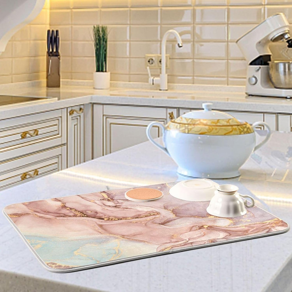 Gold Pink Marble Texture Dish Drying Mat 16x18Inch Q5112