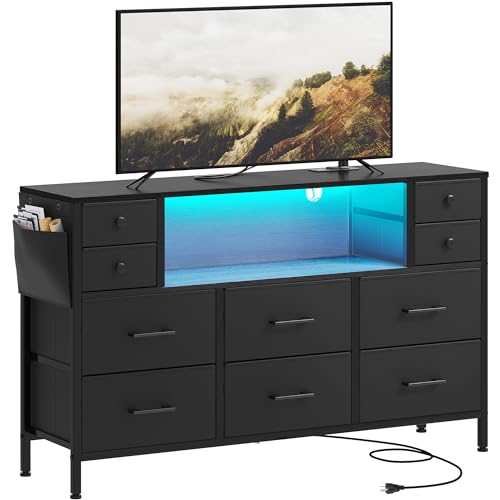 Black 9 Drawer TV Stand with Charging Station L136