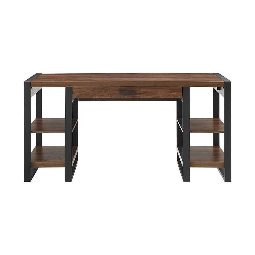 60" Industrial Wood Computer Desk in Dark Walnut H456