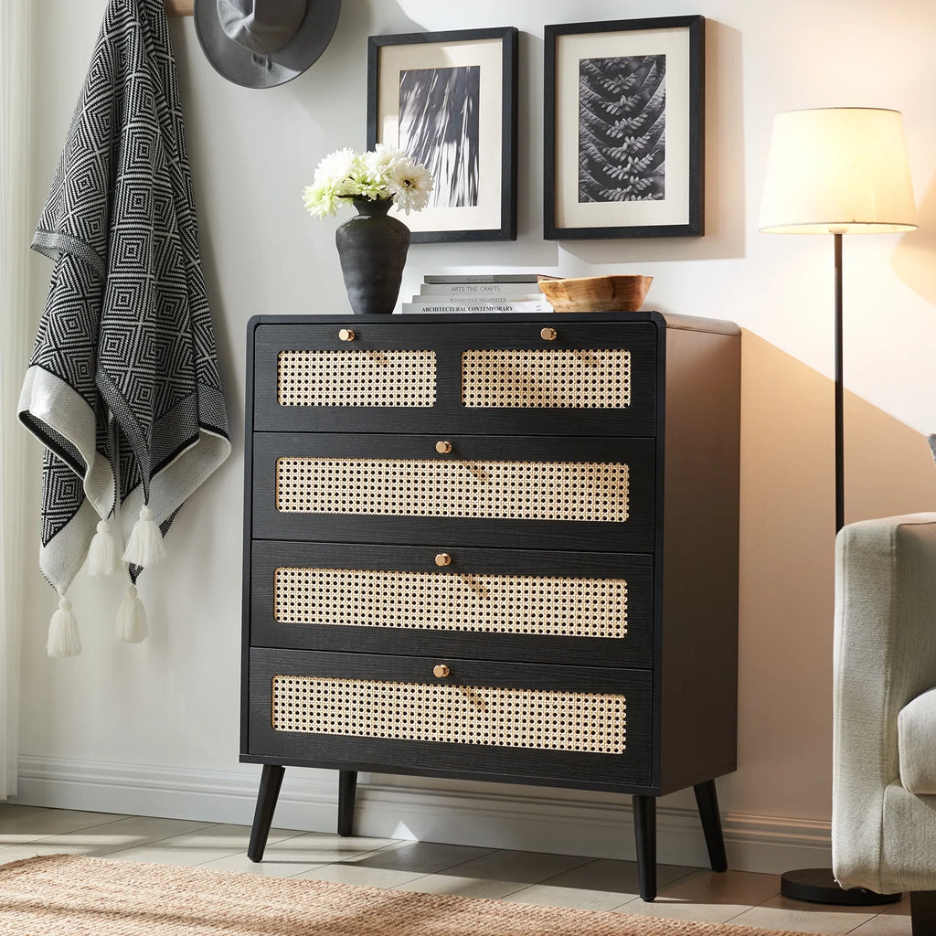 4 Drawer Natural Rattan Wood Dresser M34425